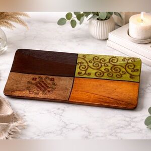 Garden Ridge Ceramic Scroll Pattern Serving Tray Boho Rustic Home Decor